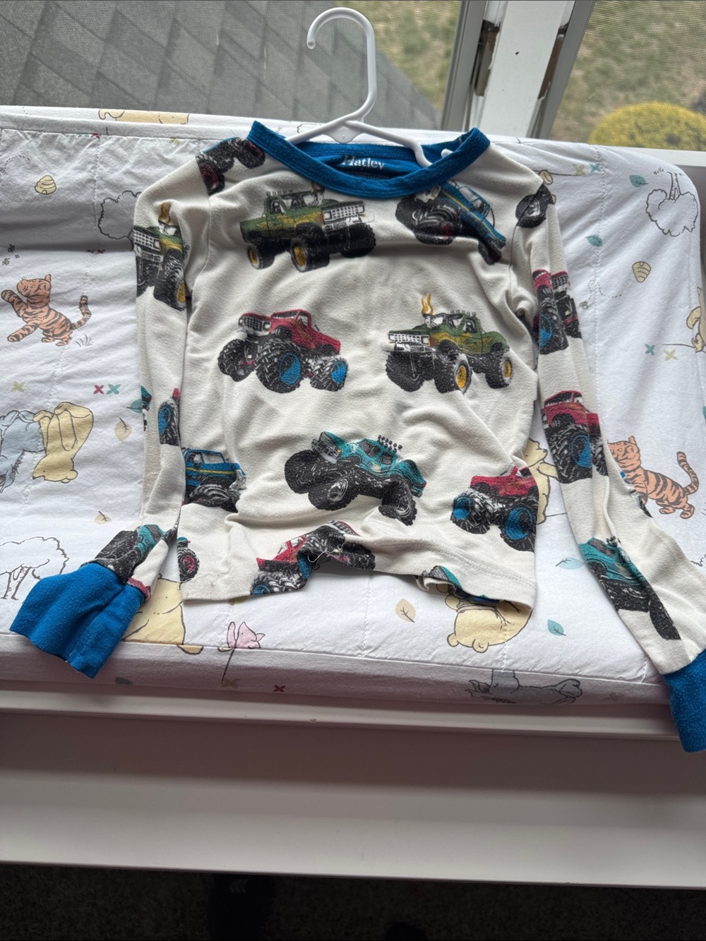 Hatley Cream Long-Sleeve pajamas with Monster Trucks